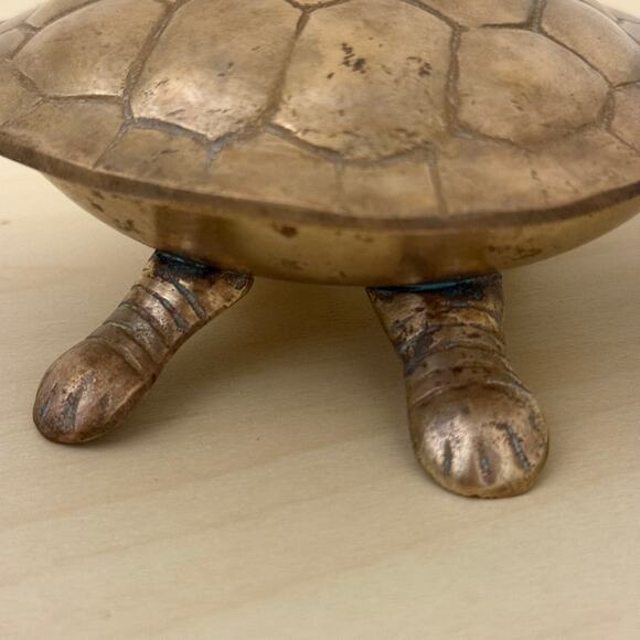 Vintage Brass Turtle Tortoise Hinged Trinket Box Ashtray Figurine - Picture 8 of 10